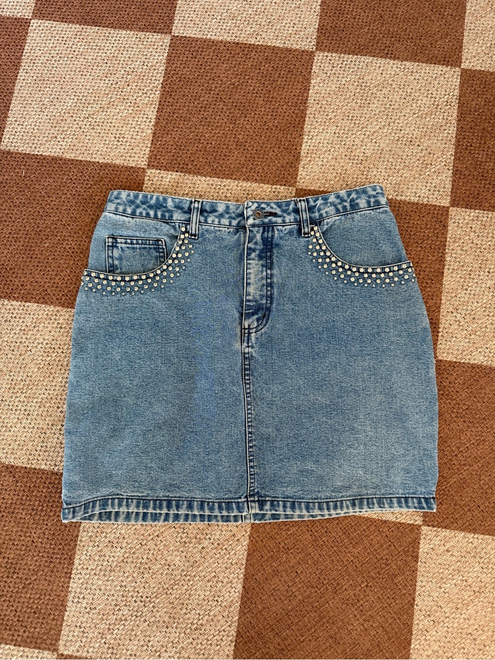 Vintage Guess Jeans Y2K Acid Wash Rhinestone Denim Mini Skirt Size 31 McBling